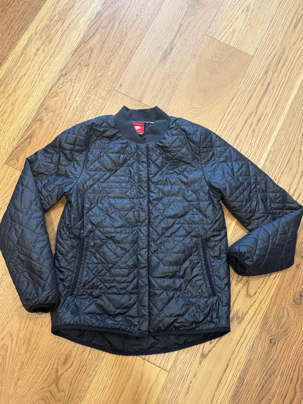 *Nike Primaloft Insulated Black Lightweight Quilted Bomber Jacket Small Snap